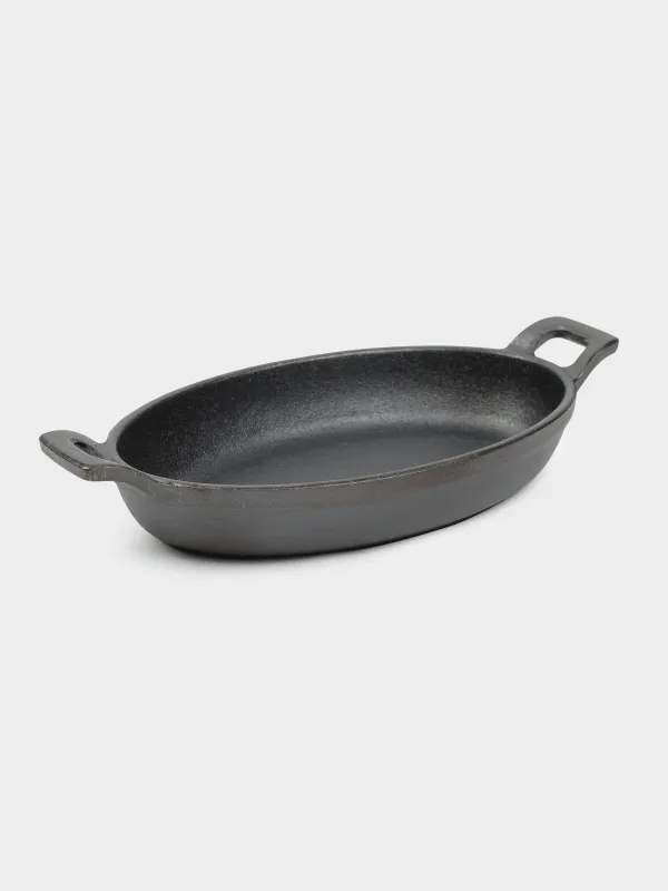 Frying pan, 18 cm, on a stand, with handles, cast iron / bamboo, oval, black, Authentic, image-2