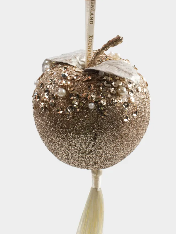 Christmas tree toy, 9 cm, foam, champagne, Apple with brush, Figure sparkle, image-1