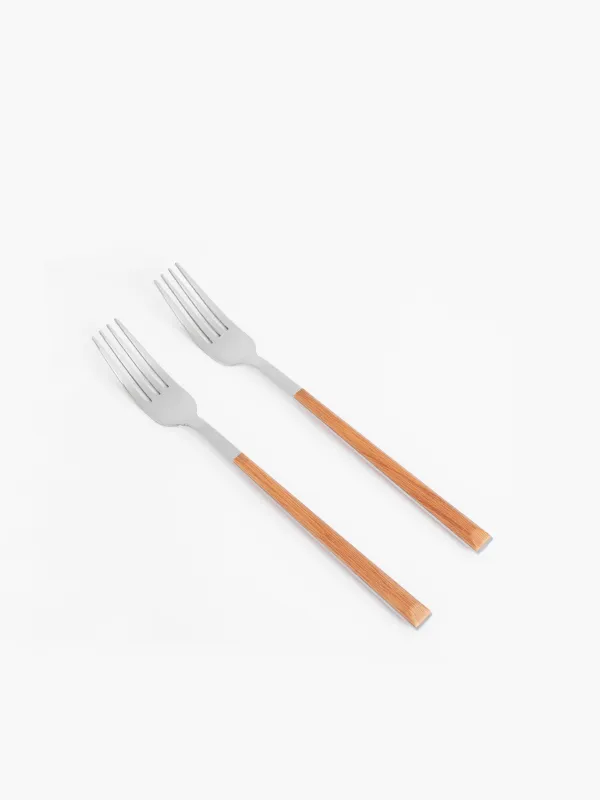 Table fork, 2 pcs, steel/plastic, brown, Prague, image-0