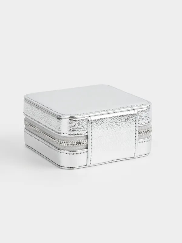 Jewelry box, 12x12 cm, with mirror, PU leather / MDF, silver, Premiere small, image-2