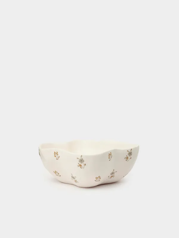 Salad bowl, 21x8 cm, 1.2 l, ceramic, milky, Vintage flowers, La flore, image-0