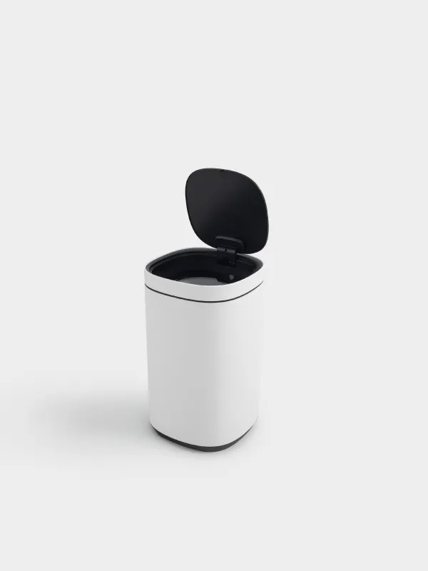 Trash can, 30 l, with lid opening button, metal / plastic, white, Total white, image-0