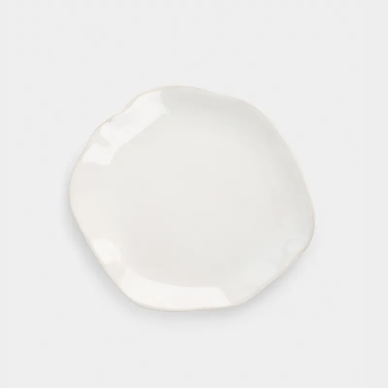 Snack plate, 22 cm, ceramic, white, Uneven edge, Bumpy