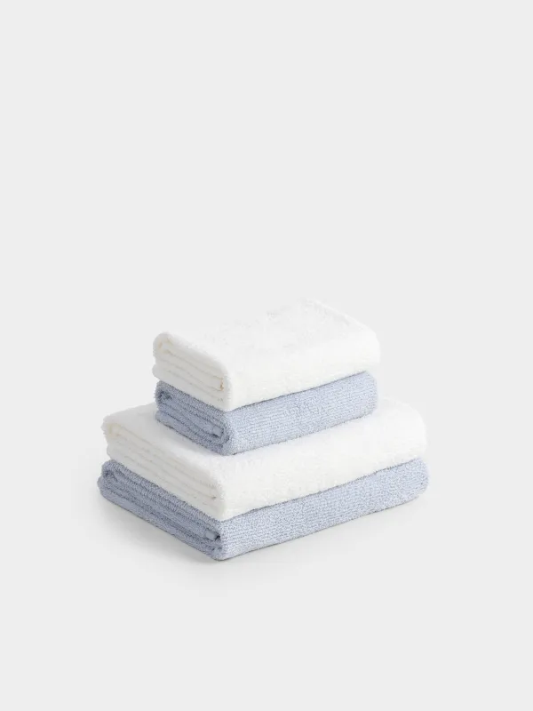 Towel set, 50x90 / 70x140 cm, 4 pcs, cotton, white / blue, Terry cotton, image-0