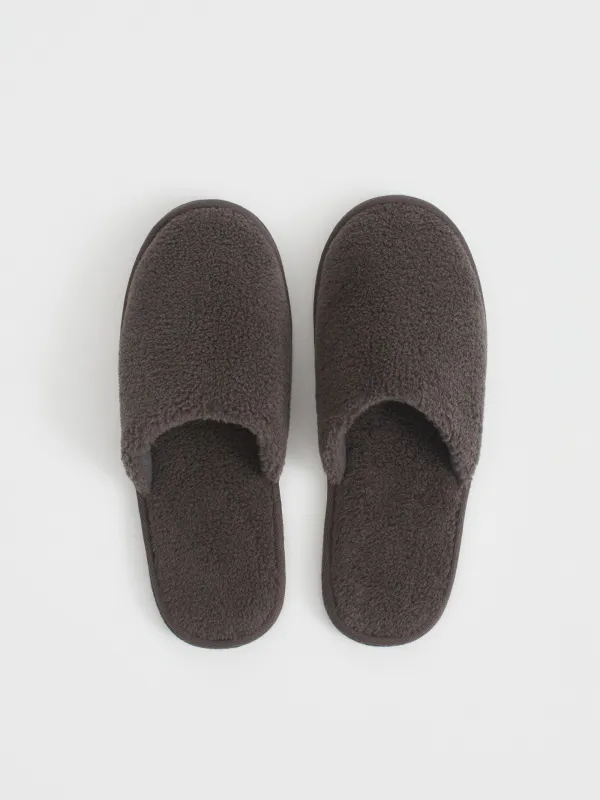 Men's slippers, homewear, size 40-41, faux fur, dark grey, Plush, image-1