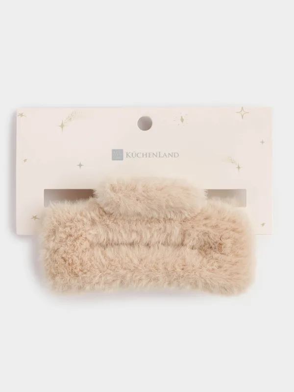 Hair clip, 9 cm, Faux fur / plastic, milky, Crab, Wooly, image-3