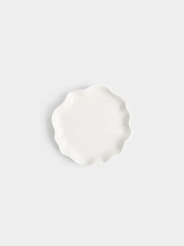 Snack plate, 20 cm, ceramic, milky, Wavy edge, Crumple, image-0