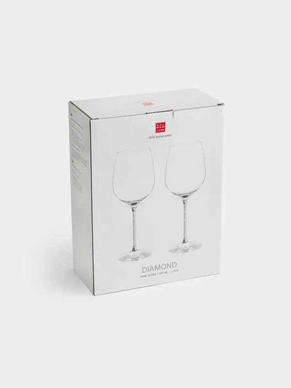 Drinking glass, 600 ml, 2 pcs, glass / rhinestones, Silver crystals, Diamond, image-4