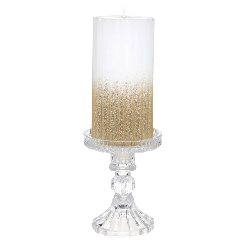 Candle holder, 12 cm, for cylindrical / thin candles, on a leg, collapsible, glass, Ribby, image-4