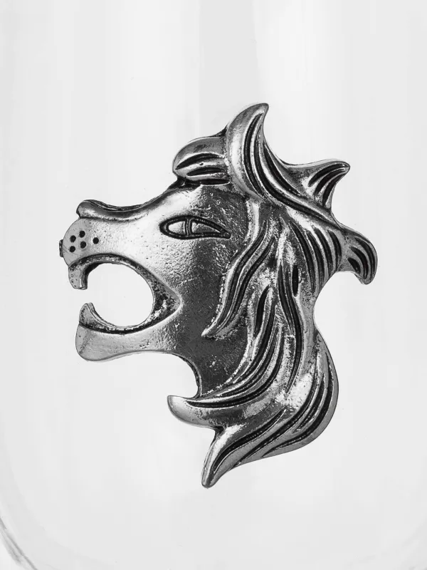 Mug, 350 ml, glass B / metal, silver, Lion, Air zodiac, image-1