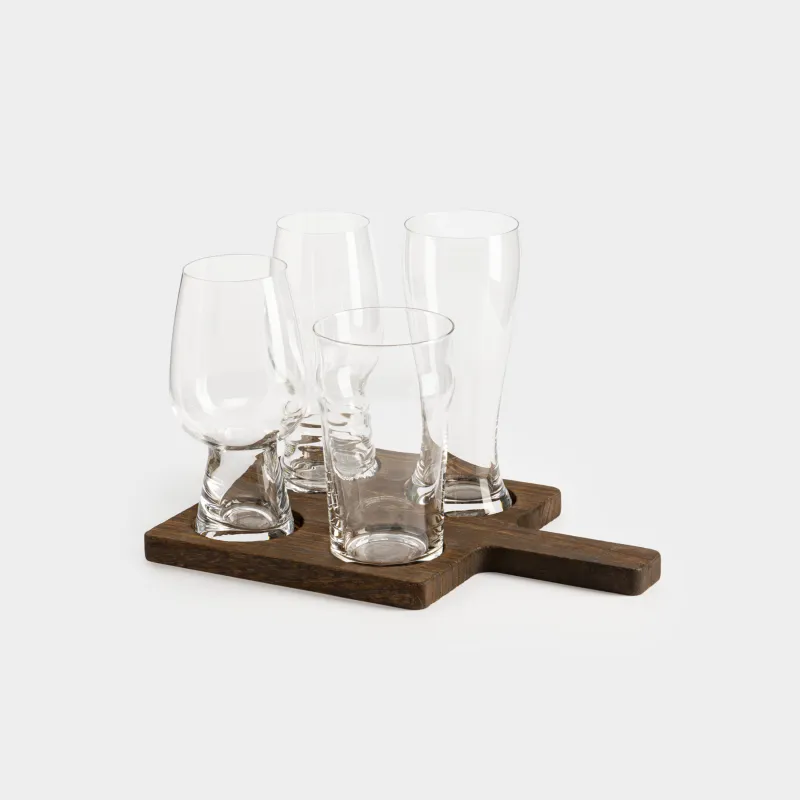 Drinking glass set, 4 pcs, on a stand, glass / wood, Noble tree