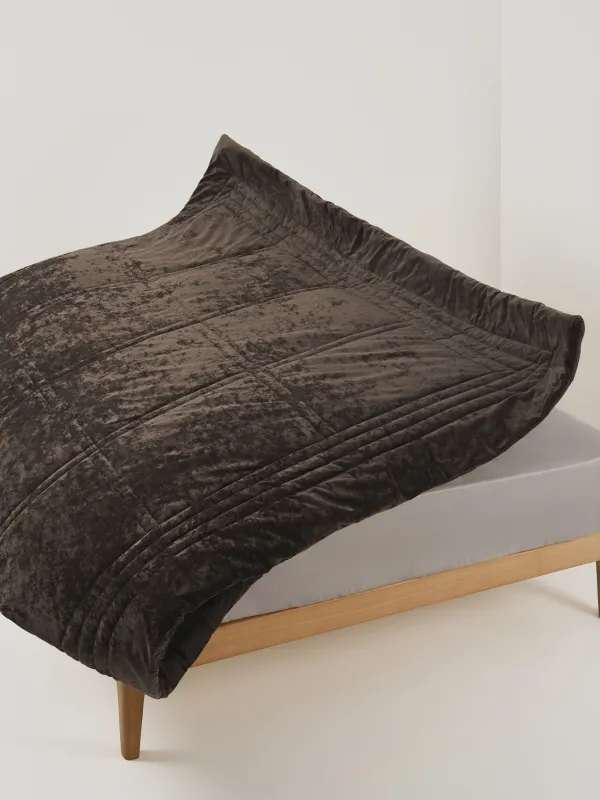 Bedspread, 220x240 cm, quilted, velvet/microfiber, dark brown, Squares, Stitch velvet, image-5