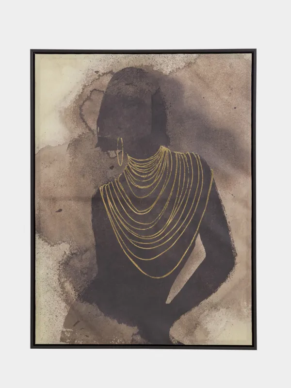 Framed painting, 78x103 cm, canvas, brown and black, Girl with gold chain, Abstract, image-0