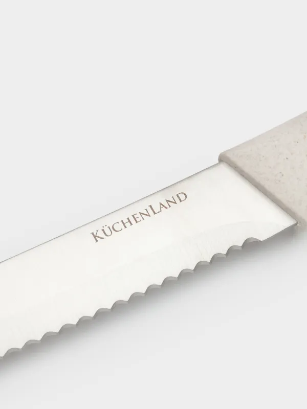 Knife set, 5 items, in stand, steel / plastic / wood, Cream, Major, image-3