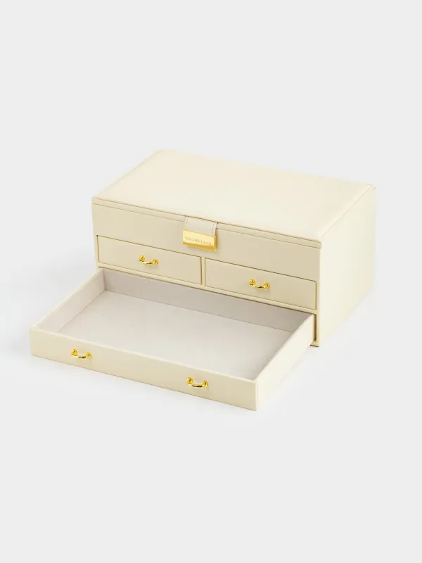 Jewelry box, 26x15 cm, with mirror, wood/PU leather, ecru, Premiere, image-2