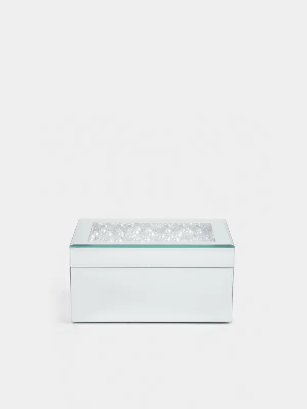 Jewelry box, 20x14 cm, glass, Mirror, Pearls, Glossy, image-1