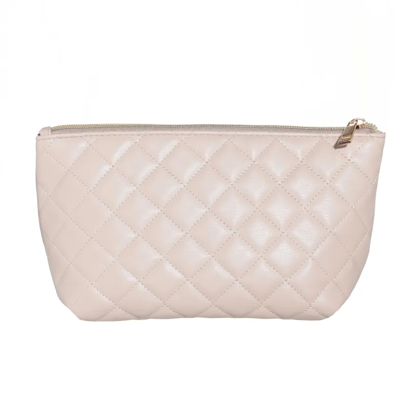 Cosmetic bag, 26x13 cm, quilted, polyurethane, beige, Quilted, image-2