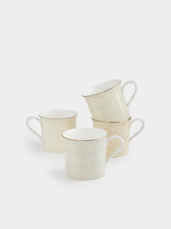 Mug, 330 ml, 4 pcs, porcelain F, mix, with golden edging, Patterns, Geometry, image-2