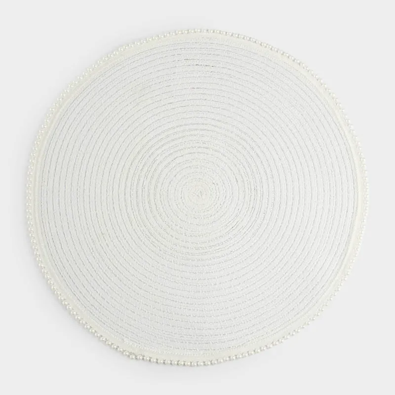 Placemat, 38 cm, polyester / plastic, round, white, Pearl border, Rotary shine