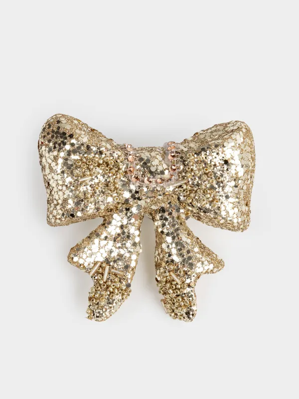 Decorative ornament, 10 cm, clip-on, foam, champagne, Sequin bow, Figure sparkle, image-0