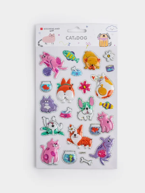 Sticker set, 25x14 cm, 21 pcs, disposable, PVC, Cats and dogs, Cat, image-4