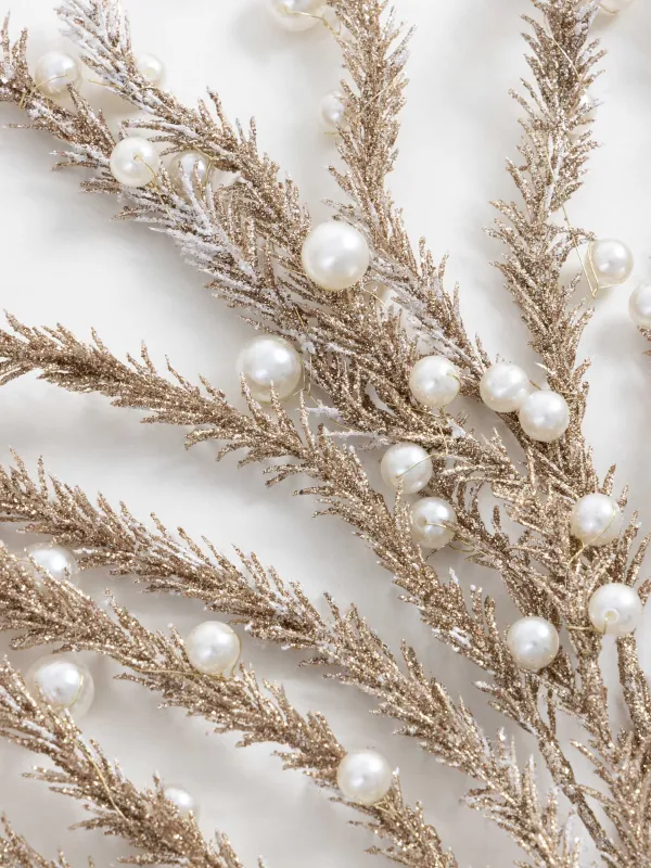 Decorative branch, 60 cm, plastic / metal, Golden amaranth with beads, Amarant decor, image-1