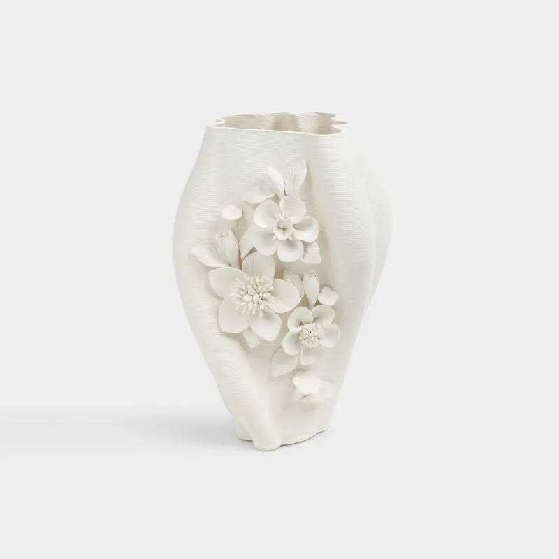 Flower vase, 29 cm, ceramic, white, Flowers, Bloome