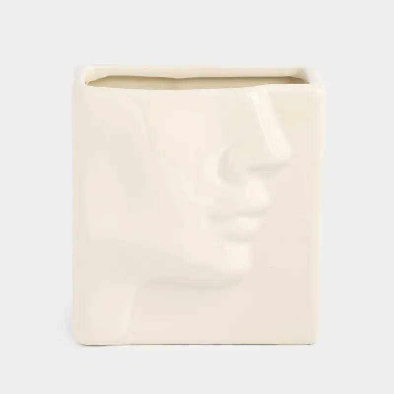 Cosmetic brush stand, 12 cm, ceramics, milky, Face fragment, Face