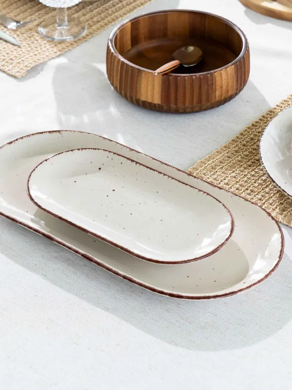 Dish, 25x13 cm, ceramic, oval, beige, Speckled, Speckled, image-5