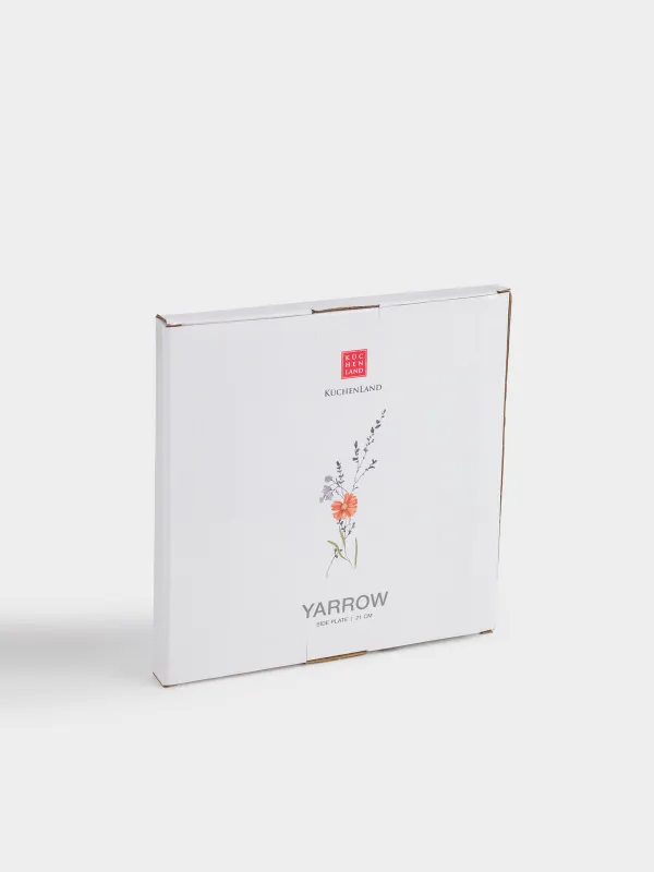 Snack plate, 21 cm, porcelain N, white, with golden edging, wildflowers, Yarrow, image-6