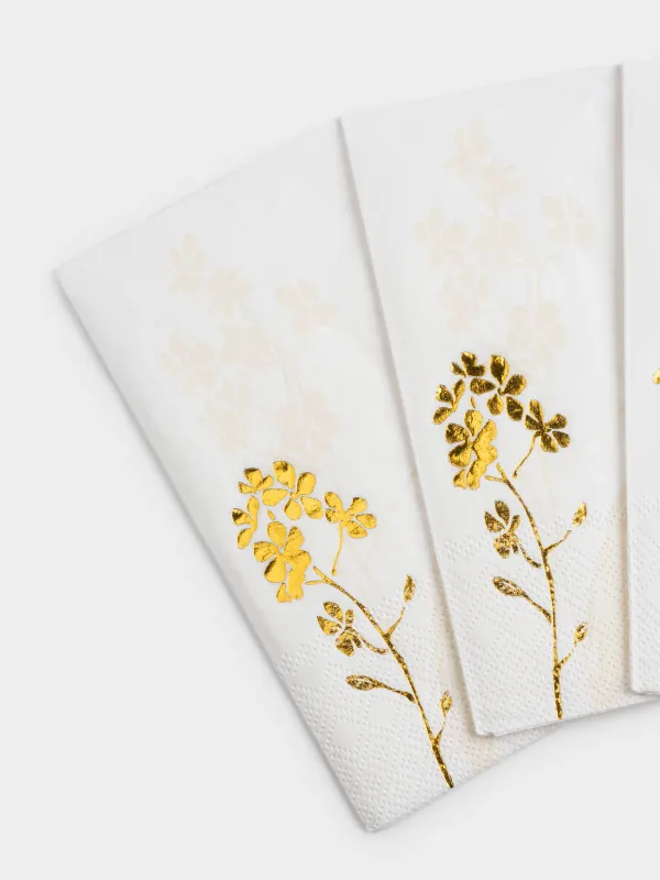 Paper napkins, 33x33 cm, 20 pcs, rectangular, white, Golden leaves, Print, image-4