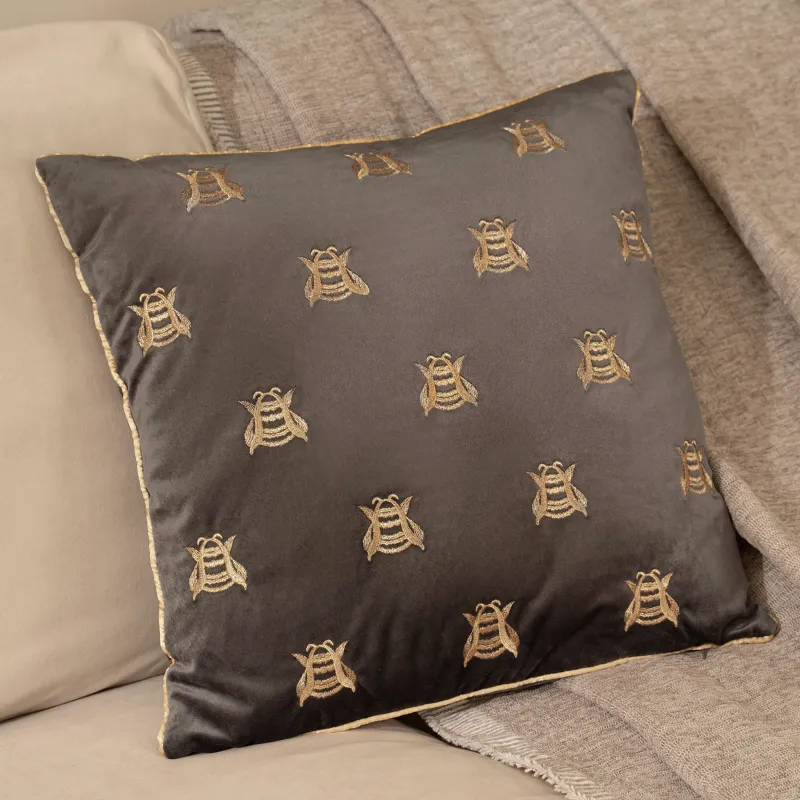 Decorative pillow, 45x45, corduroy, gray, Bees, Honey