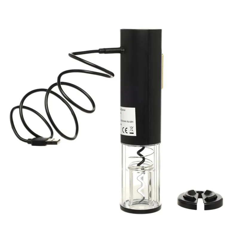 Electric corkscrew, 19 cm, with foil cutter, plastic, LED B, Black, Bar, image-3