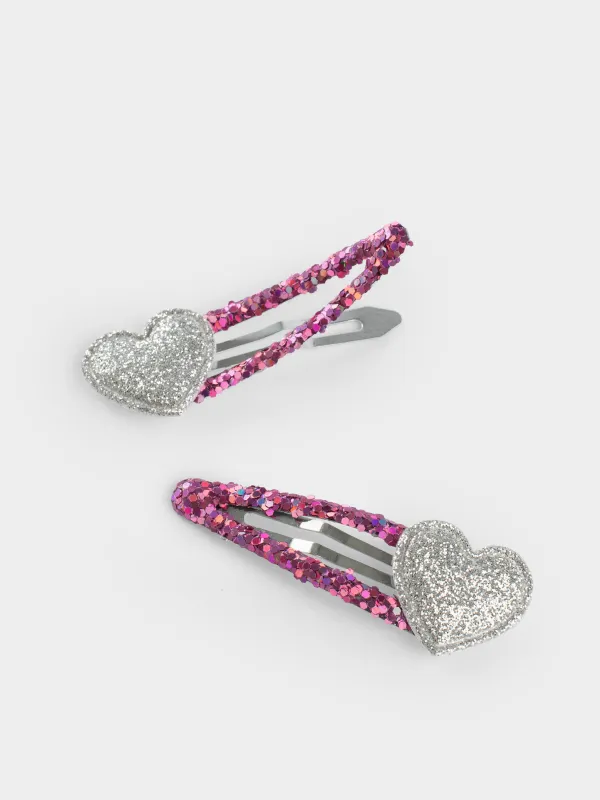 Hair clip set, 5 cm, 4 pcs, children's, plastic / metal, purple, Crown/Heart, Gracile, image-3