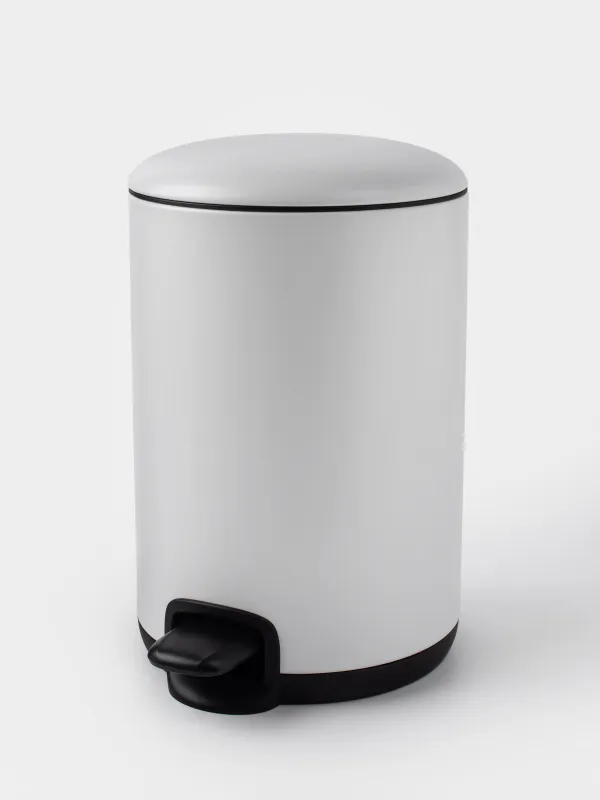 Trash can, 3 l, with pedal, metal, white, Vesta, image-0