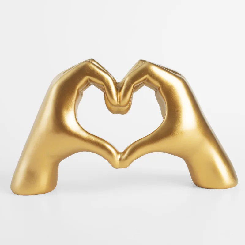 Figurine, 24 cm, polyresin, golden, Heart gesture, Hand, image-1