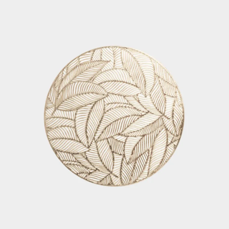 Placemat, 38 cm, PVC, round, golden, Leaves, Azhur Grid