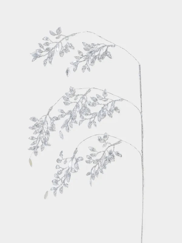 Decorative branch, 65 cm, acrylic / metal, Silver crystals, Crystal decor, image-1