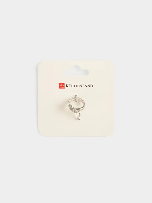 Ring, Size S-M, single size, Metal / rhinestones, Silver, Snake, Jewelry crystal, image-2