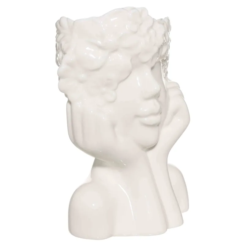 Flower vase, 17 cm, decorative, porcelain P, milk, Face in flowers, Face flowers, image-1