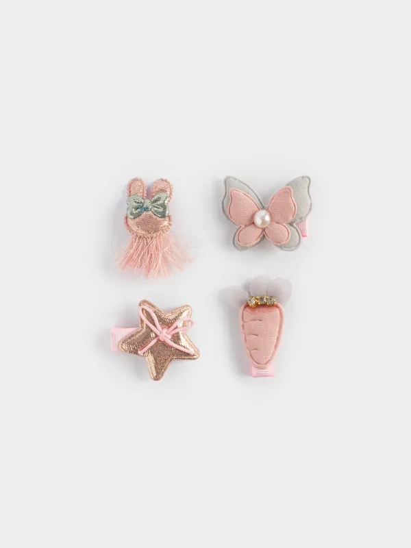 Hair clip set, 3 cm, 4 pcs, Children's, Polyester / Plastic, Pink, Butterfly, Gracile, image-0