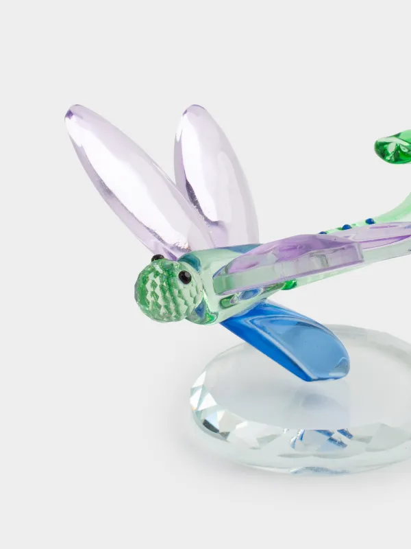 Statuette, 8 cm, crystal glass, green-purple, Dragonfly, Vitreous, image-5
