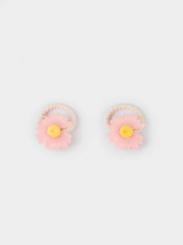 Hair tie, 3 cm, 2 pcs, for children, plastic, pink, Flower, Gracile, image-1