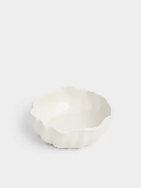 Salad bowl, 21x8 cm, ml, ceramic, milky, Wavy edge, Crumple, image-1