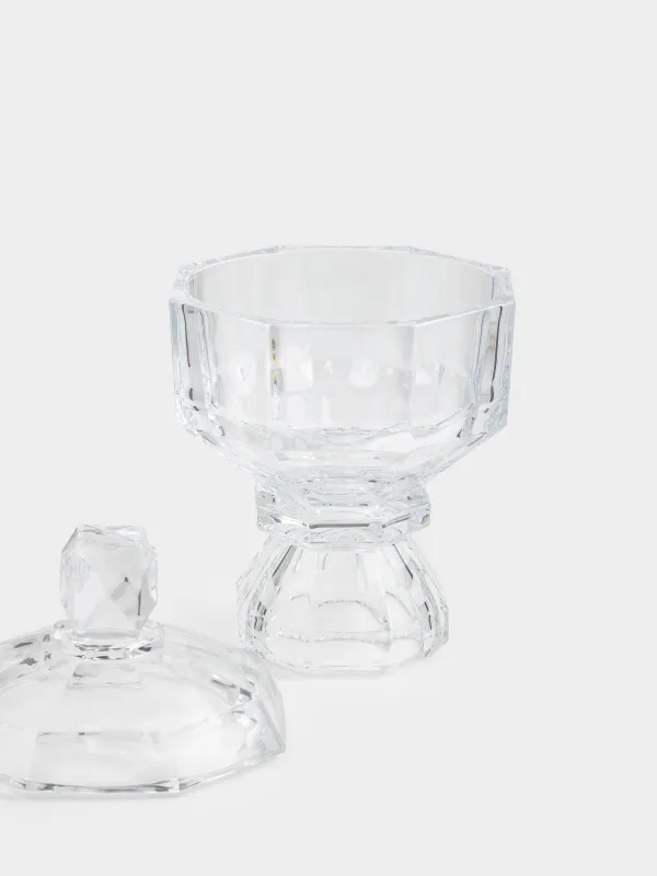 Candy bowl, 17x27 cm, 1 l, on a leg, with lid, glass, Edges, Terlano, image-1