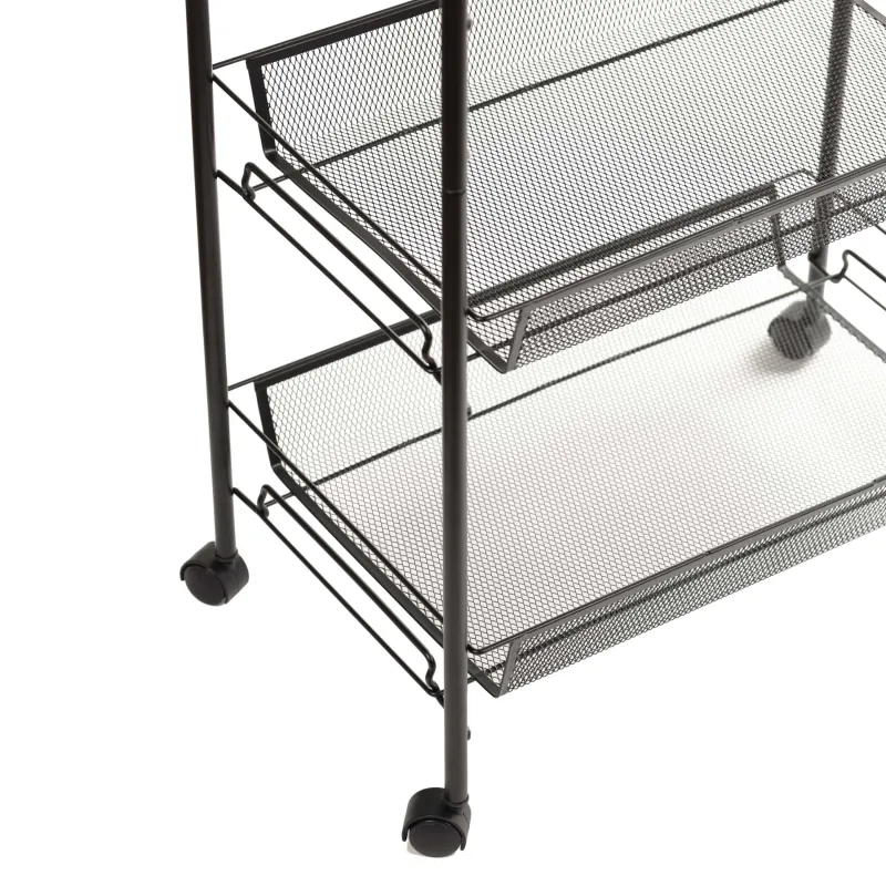 Bookcase, 4-tier, 44x26x83 cm, on wheels, metal, black, Compact black, image-3