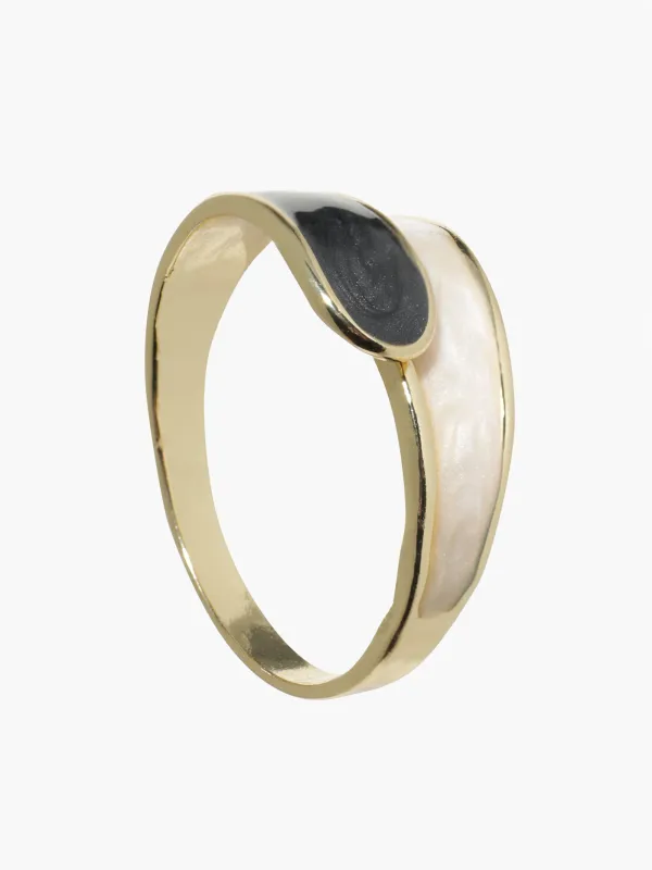 Ring, size S-M, single size, metal / acrylic, black and beige, Jewelry, image-1