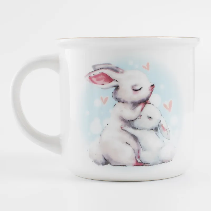 Mug, children's, 360 ml, porcelain N, white, Rabbit with rabbit, Ideas, image-2