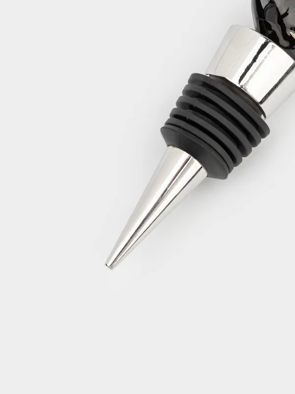 Wine bottle stopper, 9 cm, metal / glass, black, Cat, Cat, image-3