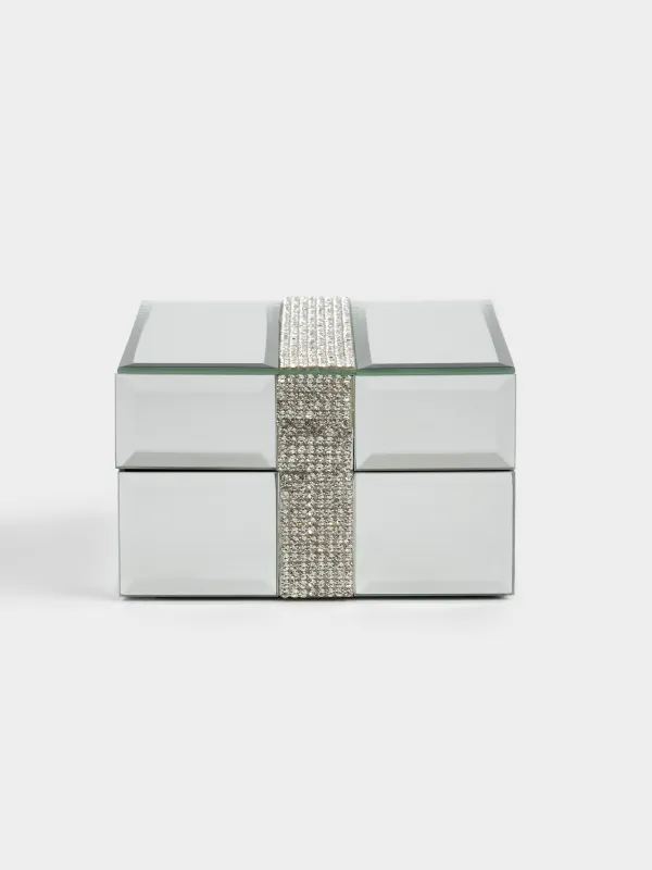 Jewelry box, 12x12 cm, glass, mirror, Silver crystals, Glossy crystal, image-1